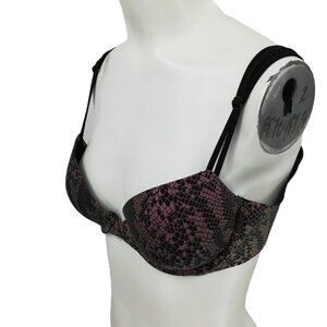 Victorias Secret Lined Demi Snakeskin Black Bra Size 36B Metallic Rubbery